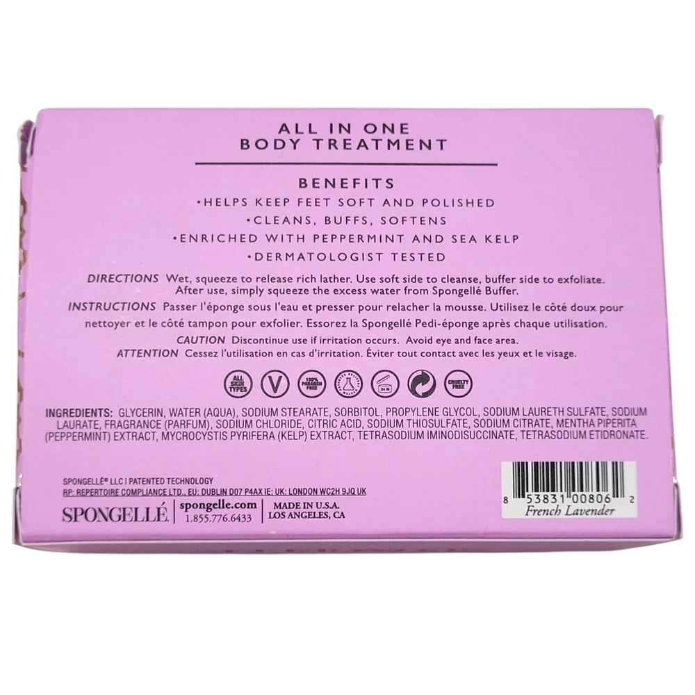 Spongelle French Lavender Spa Pedi Buffer NIB 30 Uses 3 oz